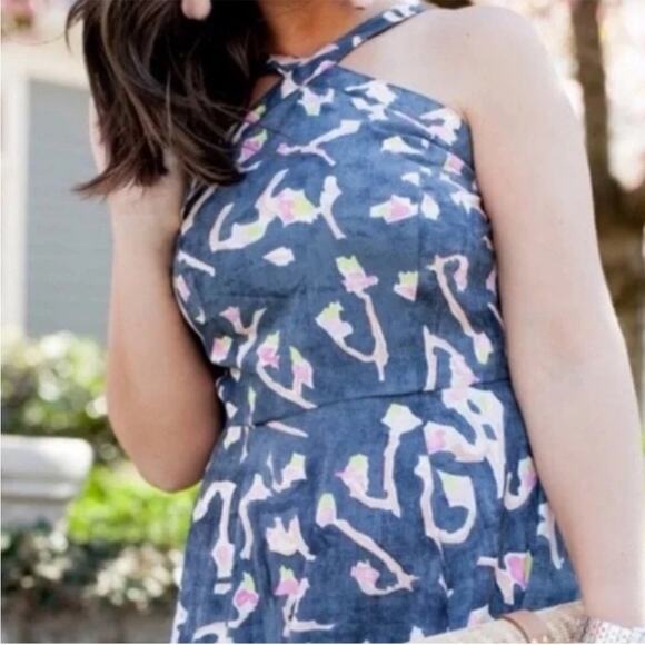 Cabi #5269 Blue Floral Auora Watercolor Halter Maxi Dress Size 8 - Picture 14 of 16